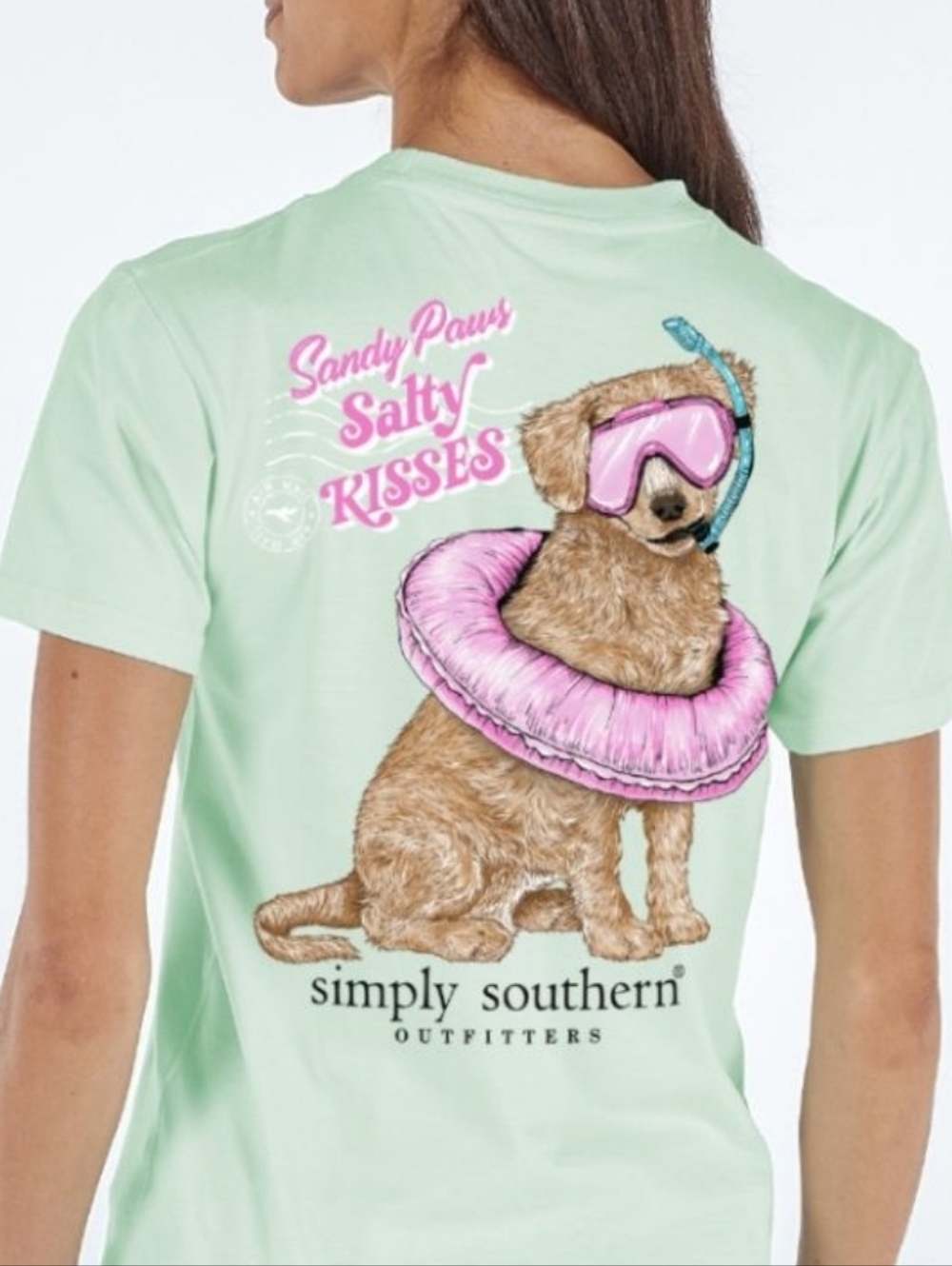 NWT Simply Southern Sandy Paws Salty Kisses Beach Dog Tshirt Mint Green